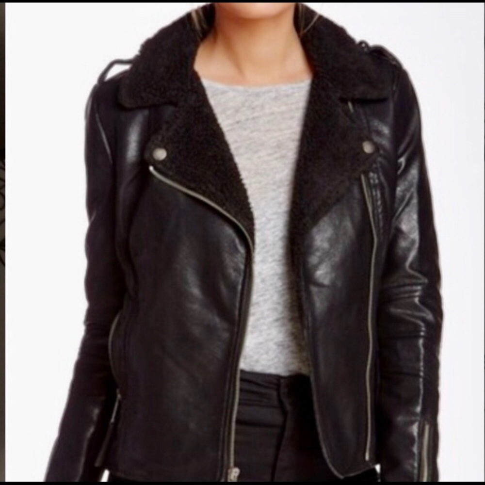 BCBGeneration Faux Leather & Fur Moto Jacket